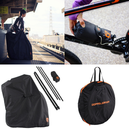 自転車のボトルケージに収まるコンパクトなサイズ。輪行・車載用バッグとホイール専用バッグ発売。